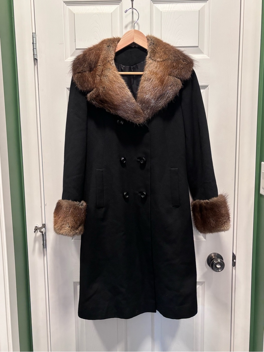 Vintage Wool Coat with Mink Fur Collar & Cuffs